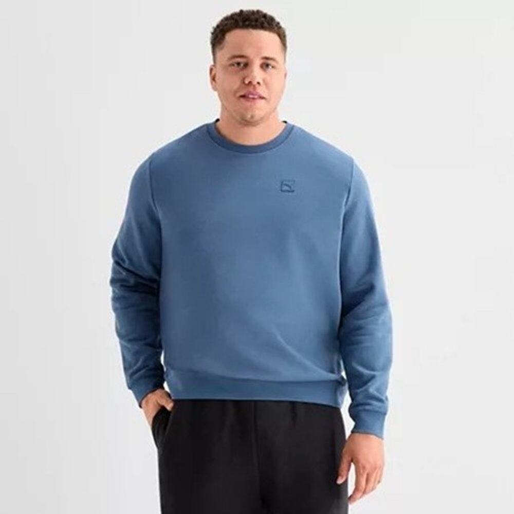 Puma 4XL Sweatshirt Steel Blue Elevated Logo Crew Neck Long Sleeve Fleece Shirt